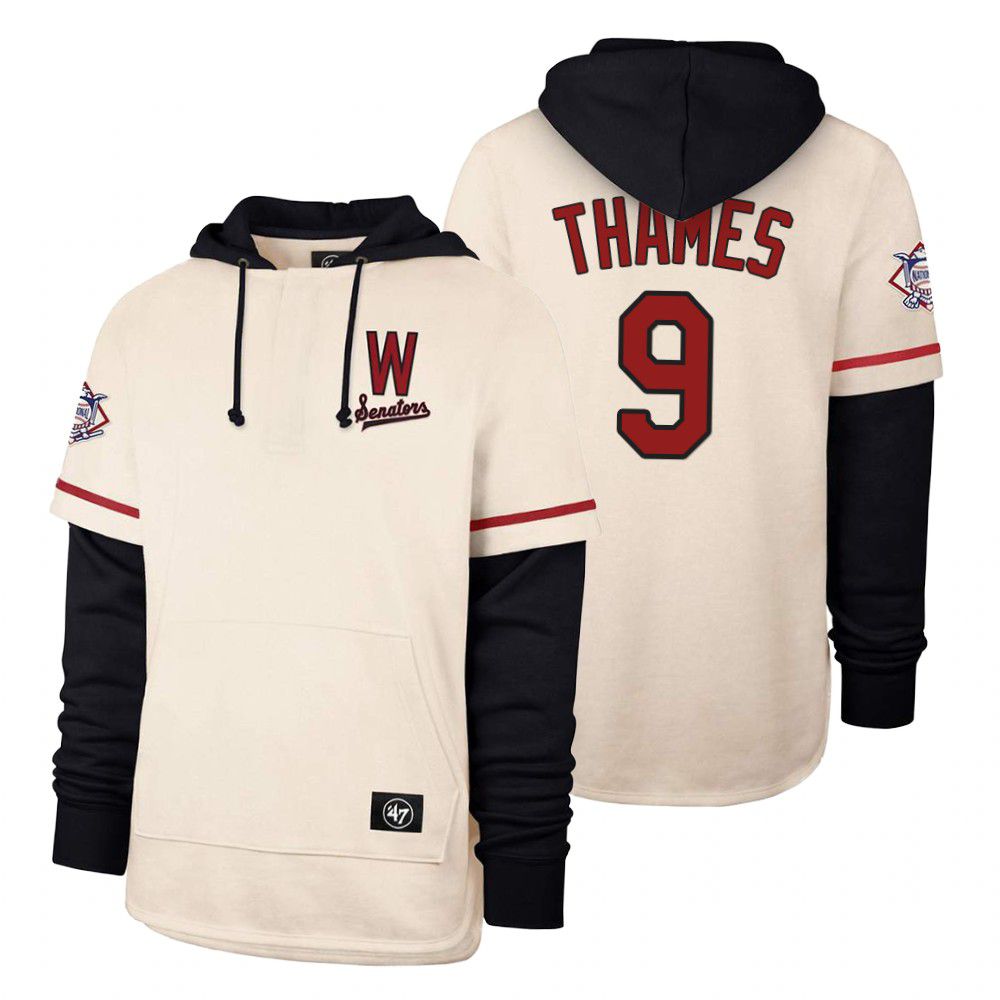 Men Washington Nationals #9 Thames Cream 2021 Pullover Hoodie MLB Jersey